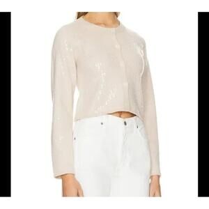LINE AND DOT Anthropologie Shine On cream sequin crop cardigan sz XS